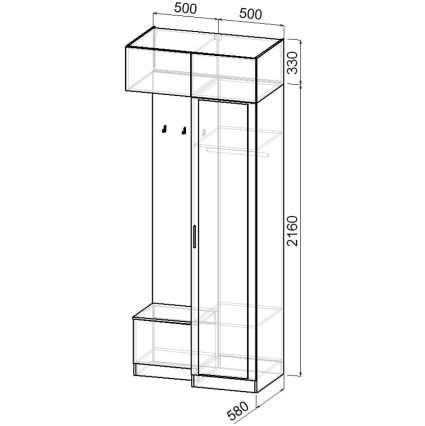 Набор мебели для прихожей "Марсель-251" МР 01-251 В2490 Ш1000 Г580 (ЛДСП Графит серый)